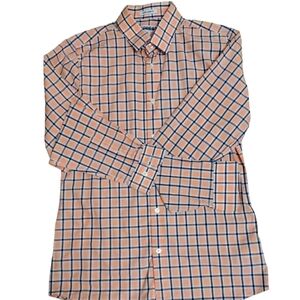 Express Men’s Extra Slim Fit Button Down - Vibrant Orange & Navy Plaid